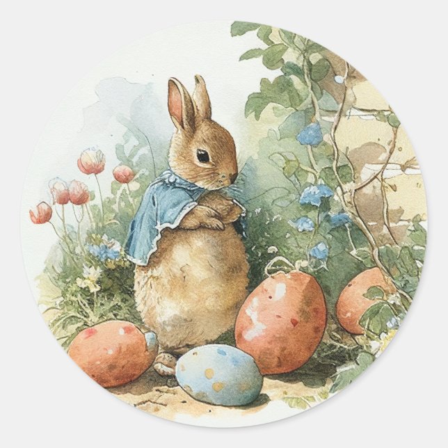 Pegatina Redonda Conejo de Pascua (Anverso)