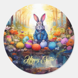 Pegatina Redonda Conejo de Pascua 