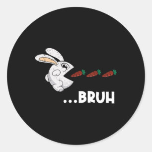 Pegatina Redonda Conejo de Pascua Bruh comiendo zanahorias de choco