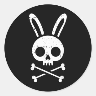 Pegatina Redonda Conejo de Pascua Calavera Cruz Huesos Conejo Gótic