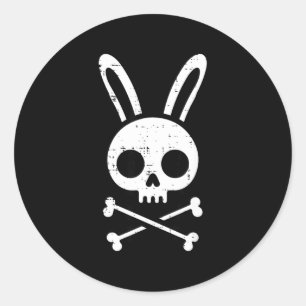 Pegatina Redonda Conejo de Pascua Calavera Cruz Huesos Conejo Gótic