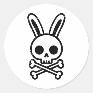 Pegatina Redonda Conejo de Pascua Calavera Cruz Huesos Conejo Gótic