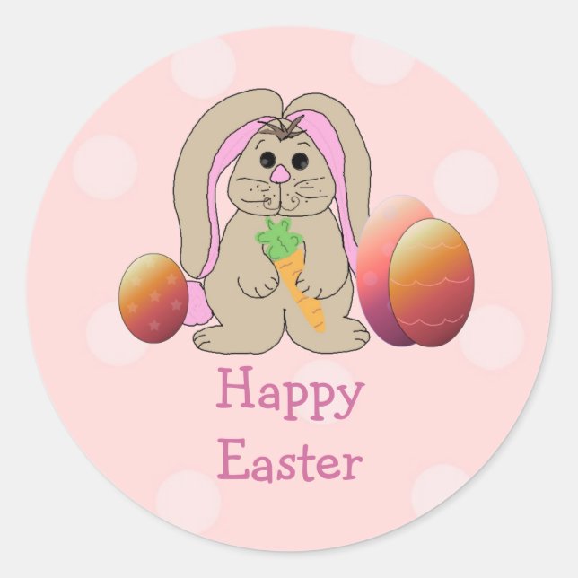 Pegatina Redonda Conejo de Pascua con huevos de Pascua (Anverso)