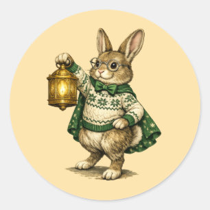 Pegatina Redonda Conejo de Pascua con Linterna