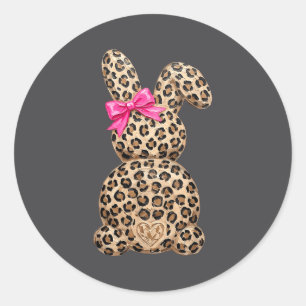 Pegatina Redonda Conejo de Pascua Coquette Lazo Leopardo
