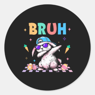 Pegatina Redonda Conejo de Pascua de Dabbing Bruh Bunny Feliz Día d