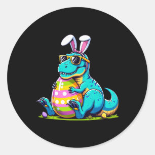 Pegatina Redonda Conejo de Pascua de dinosaurio huevo feliz Eastraw