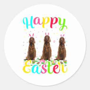 Pegatina Redonda Conejo de Pascua divertido Irish Setter perro Feli