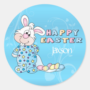 Pegatina Redonda Conejo de Pascua en Baby Blue