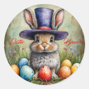 Pegatina Redonda Conejo de Pascua en un gorra