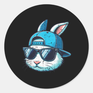 Pegatina Redonda Conejo de Pascua Face Cap Sungles Rabbit Boys