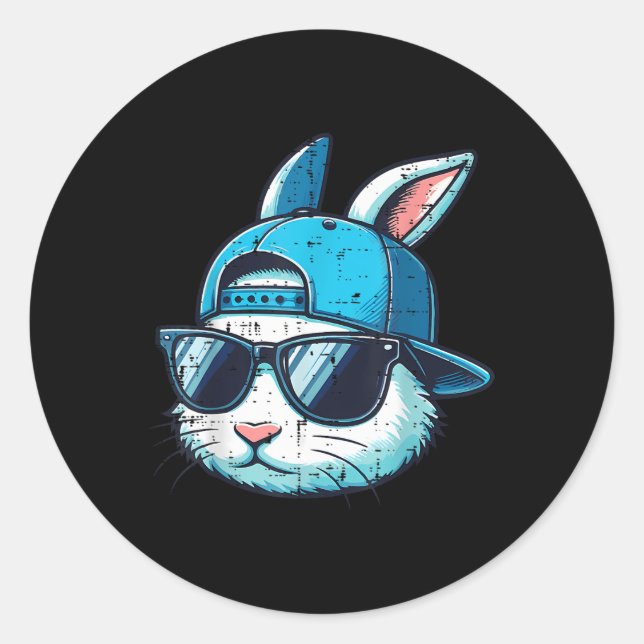 Pegatina Redonda Conejo de Pascua Face Cap Sungles Rabbit Boys (Anverso)
