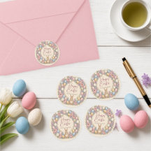 Conejo de Pascua Feliz con Letra Script Sticker de