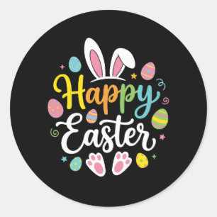 Pegatina Redonda Conejo de Pascua Feliz Conejo Divertido Día de Pas