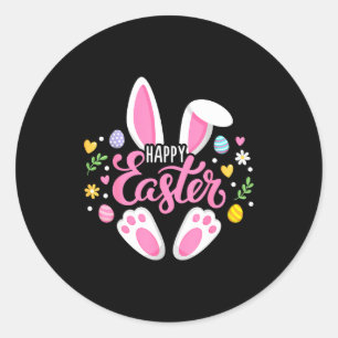 Pegatina Redonda Conejo de Pascua feliz equipo de caza de huevos de