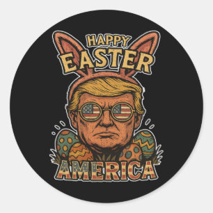 Pegatina Redonda Conejo de Pascua Feliz Trump Caza de Huevos de Pas