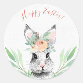 Pegatina Redonda Conejo de Pascua floral