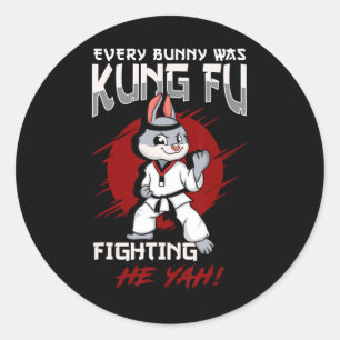 Pegatina Redonda Conejo de Pascua Karate Cada Conejo era Kung Fu Lu