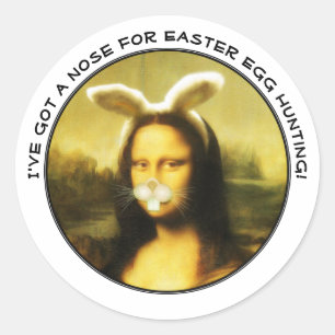 Pegatina Redonda Conejo de Pascua Mona Lisa