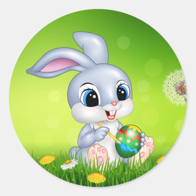Pegatina Redonda Conejo de Pascua personalizado (Anverso)