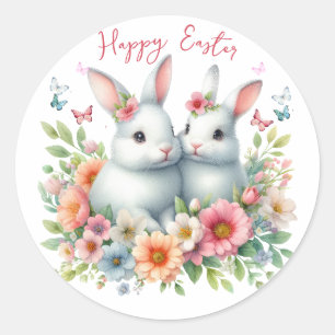 Pegatina Redonda Conejo de Pascua Personalizado Acuarela