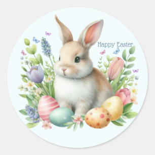 Pegatina Redonda Conejo de Pascua Personalizado Acuarela
