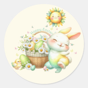 Pegatina Redonda Conejo de Pascua Personalizado Acuarela