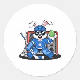 Pegatina Redonda Conejo de Pascua portero de hockey sobre hielo hom