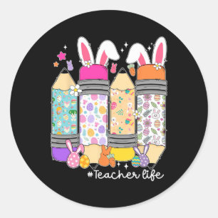 Pegatina Redonda Conejo de Pascua profesor de educación especial di