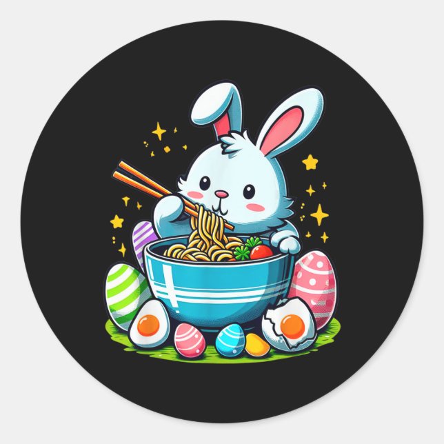 Pegatina Redonda Conejo de Pascua Ramen Kawaii Mujeres Japonesas de (Anverso)