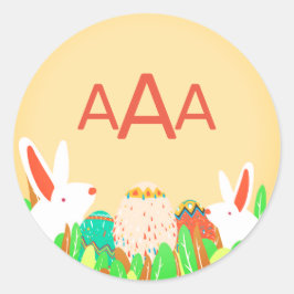 PEGATINA REDONDA CONEJO DE PASCUA ROUNDE STICKER MONOGRAMA PERSONAL