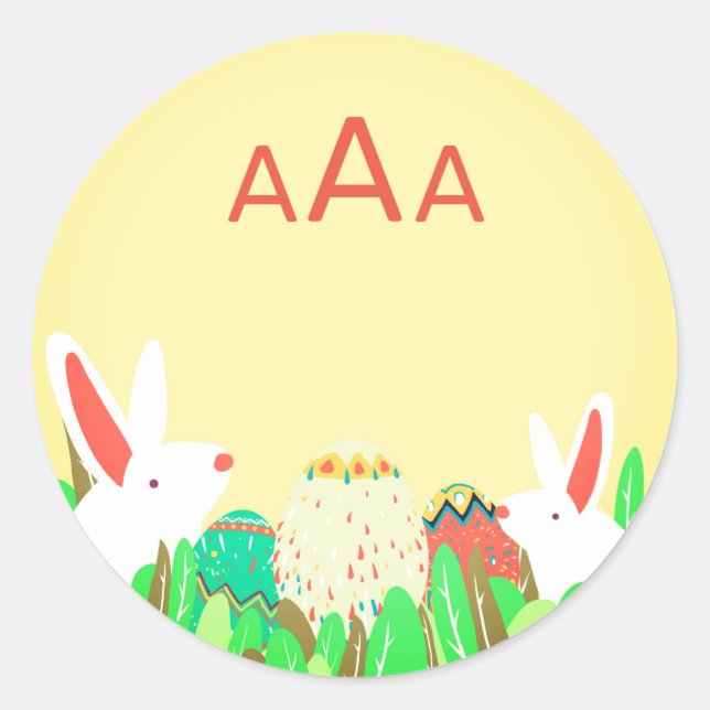 PEGATINA REDONDA CONEJO DE PASCUA ROUNDE STICKER MONOGRAMA PERSONAL (Anverso)