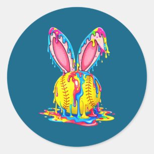 Pegatina Redonda conejo de Pascua softball helado goteo deportes de