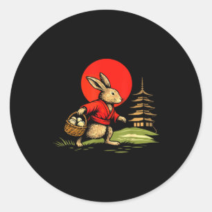 Pegatina Redonda Conejo de Pascua vintage anime conejo japonés arte