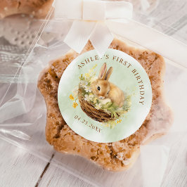 Pegatina Redonda Conejo de Primavera Floral Conejo de un conejo pri