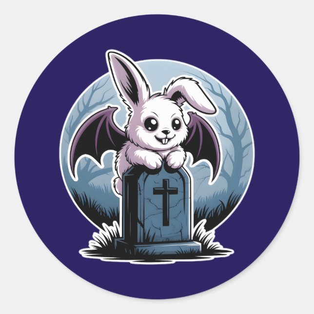 Pegatina Redonda Conejo de vampiros góticos Kawaii Halloween (Anverso)