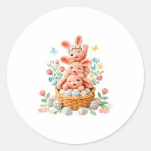 Pegatina Redonda Conejo día de Pascua hilo ganchillo cara de conejo