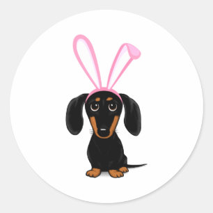 Pegatina Redonda Conejo divertido de Pascua perro Dachshund negro y