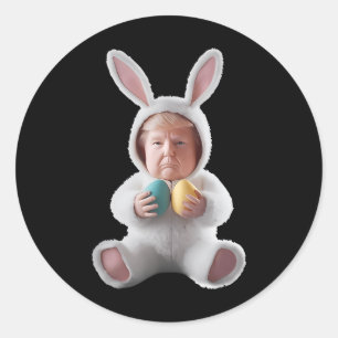 Pegatina Redonda Conejo Divertido Pascua Trump Meme Feliz Día de Pa