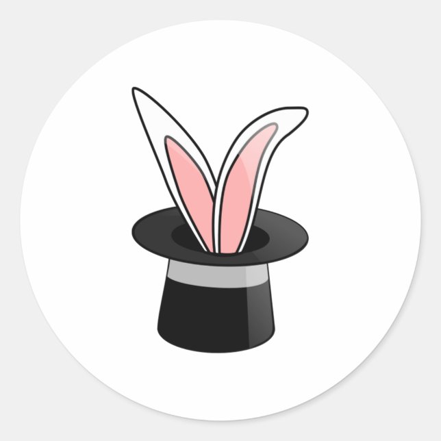 Pegatina Redonda Conejo en un truco mágico Gorra (Anverso)