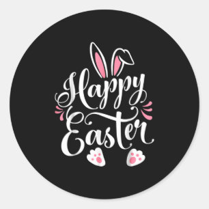 Pegatina Redonda Conejo Feliz De Pascua Cara De Conejo Divertido Dí