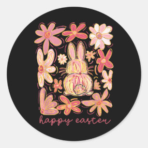 Pegatina Redonda Conejo Feliz de Pascua Equipo de Caza de Huevos de