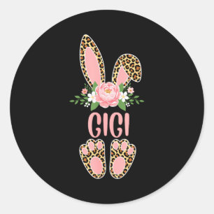 Pegatina Redonda Conejo feliz pascua primavera Floral leopardo gigi