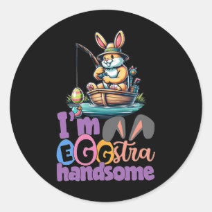 Pegatina Redonda Conejo Im Eggstra Guapo Pescando B Pez Pascua De