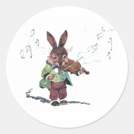 Pegatina Redonda Conejo jugando al violín
