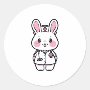 Pegatina Redonda Conejo Kawaii como enfermera