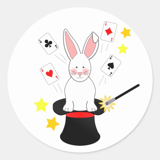 Pegatina Redonda Conejo Magic Show Birday Party (Anverso)