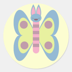 Pegatina Redonda Conejo Mariposa Híbrido Adorable Kawaii Bunnerfly