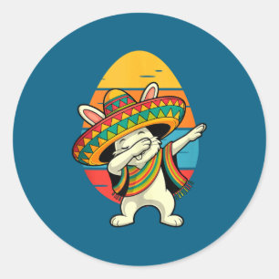 Pegatina Redonda Conejo mexicano de Pascua vintage retro dabbing
