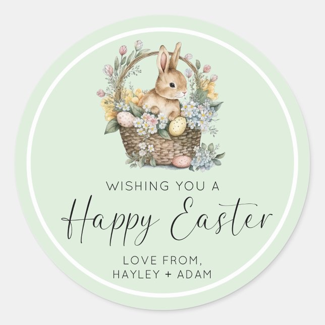 Pegatina Redonda Conejo Mint Green Happy Easter (Easter Bunny Sticker)